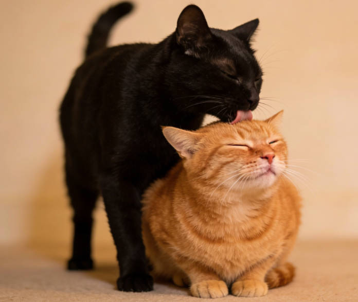 Helping other cats groom their fur can make them feel comfortable.