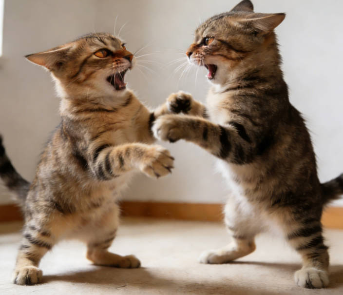 A kitten dominating among cats